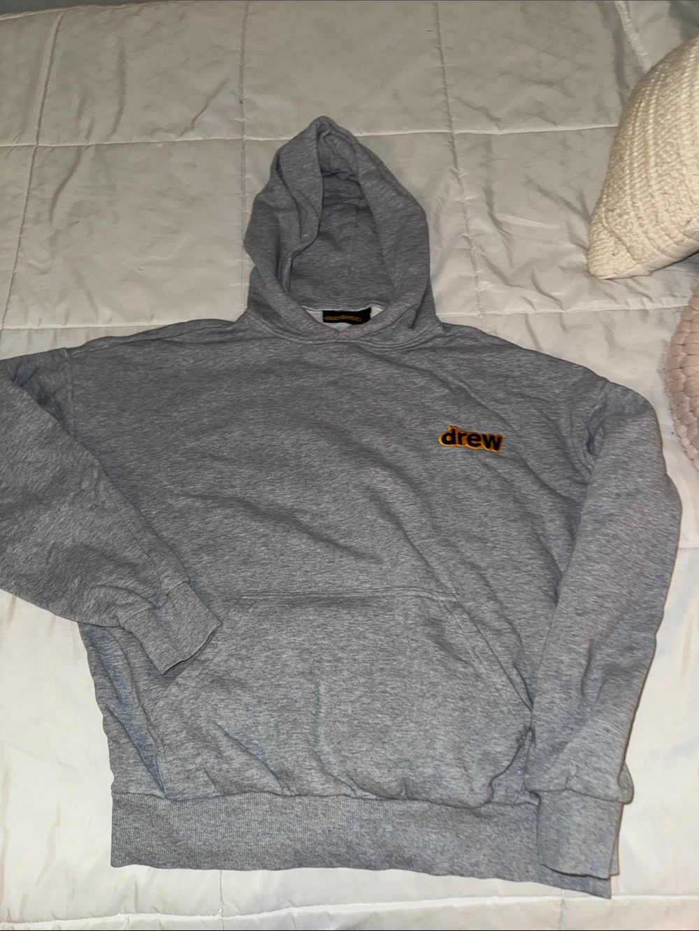 DREW Gray Hooded Sweatshirt with Yellow Logo